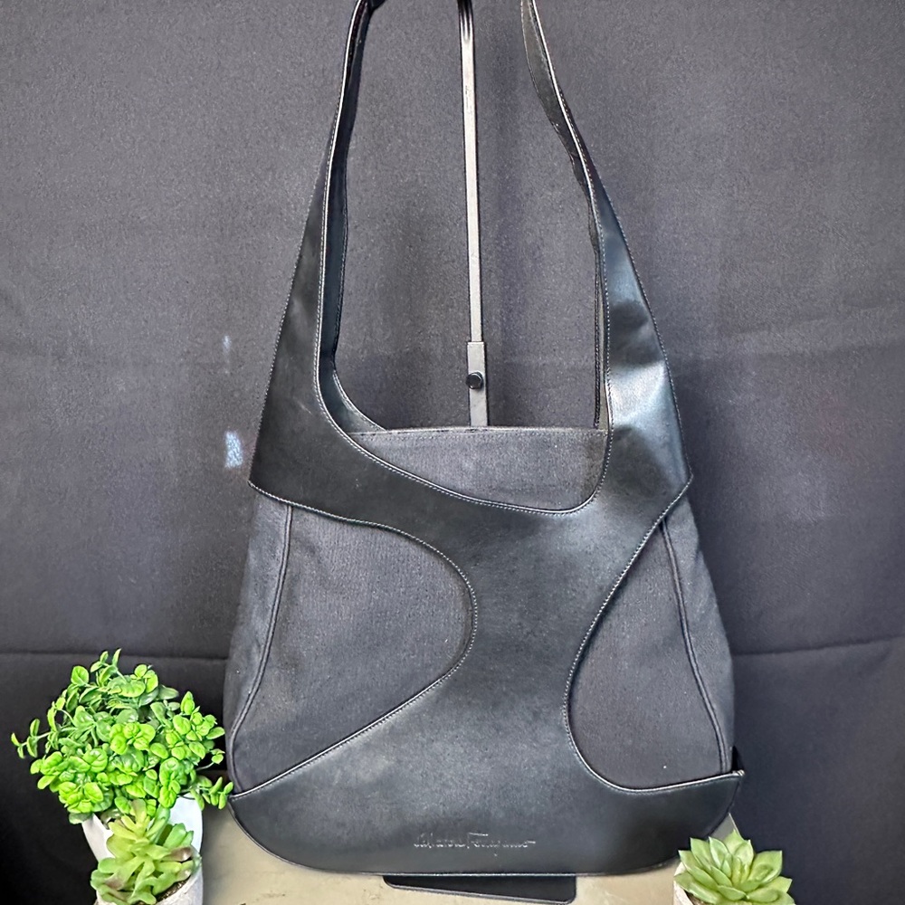 FERRAGAMO genuine leather and canvas Women's Shoulder Bag